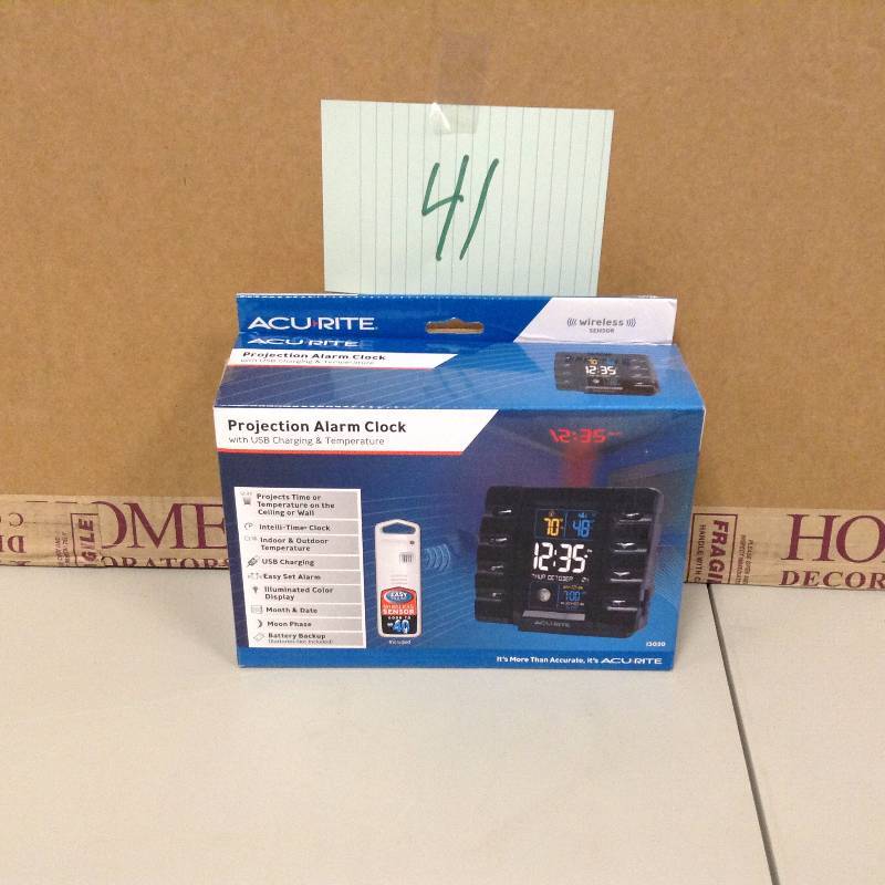 lot 41 image: Acu-Rite Projection Alarm Clock with USB charging and Temperature