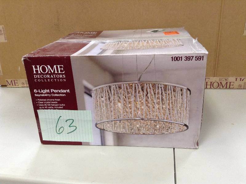 lot 63 image: Home Decorators  Saynsberry Collection 6-Light Polished Chrome Crystal Pendant