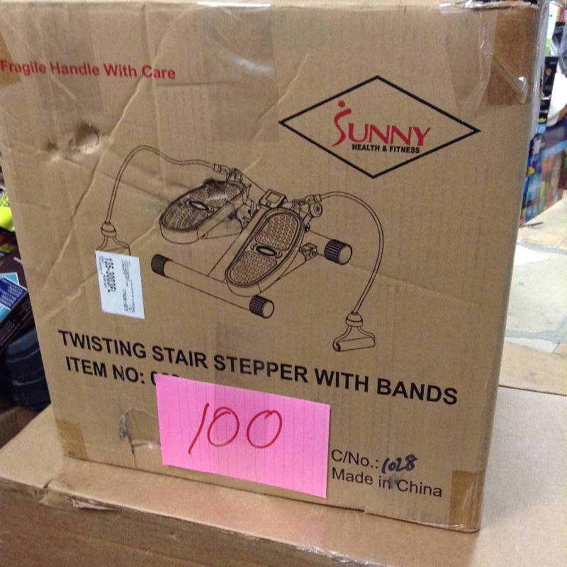 lot 100 image: Sunny Health and Fitness Twisting Stair Stepper with Bands - Silver not used