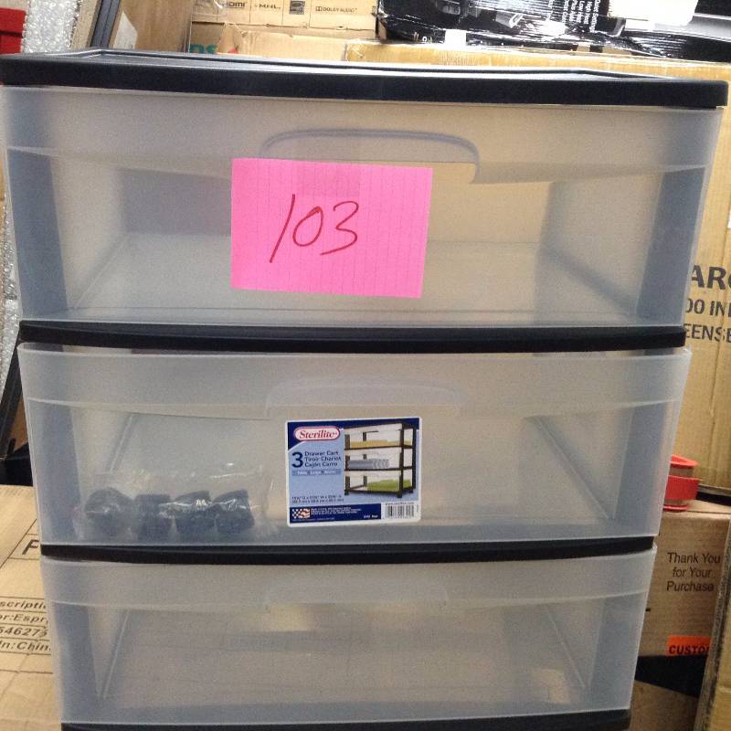 lot 103 image: Sterilite 3 Drawer Cart never used