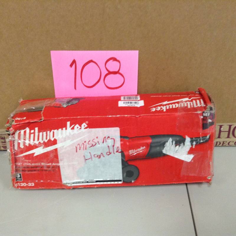 lot 108 image: Milwaukee 6130-33 7 Amp 4-12-Inch Small Angle Grinder - missing handle never used