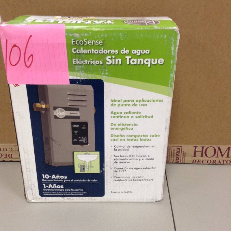 lot 106 image: Rheem EcoSense Tankless Electric Water Heater RETE-3