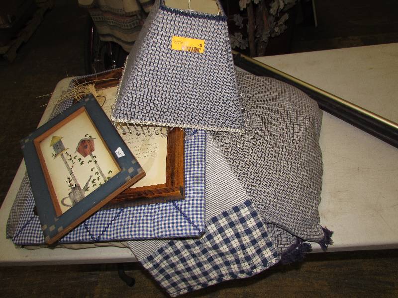 lot 32 image: Curtain rods, lamp shade, pillow covers