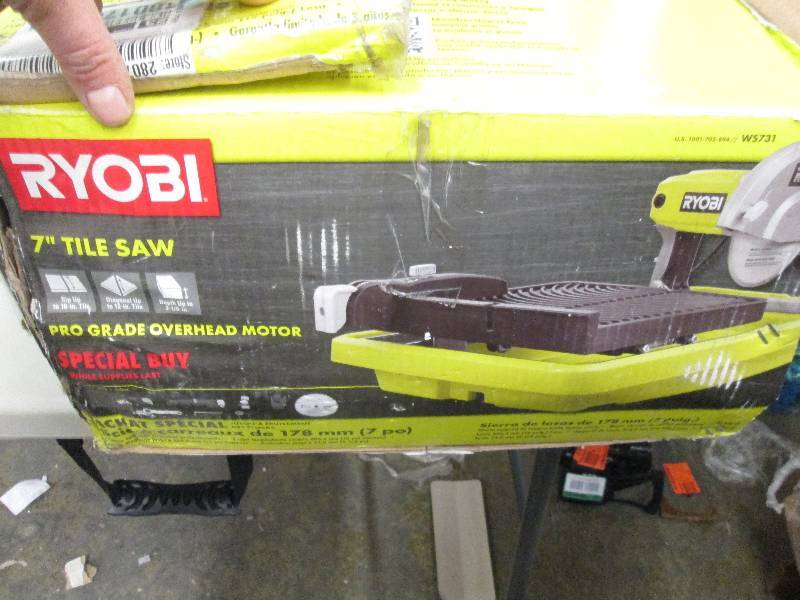 lot 74 image: ryobi 7 wet tile saw used open box...