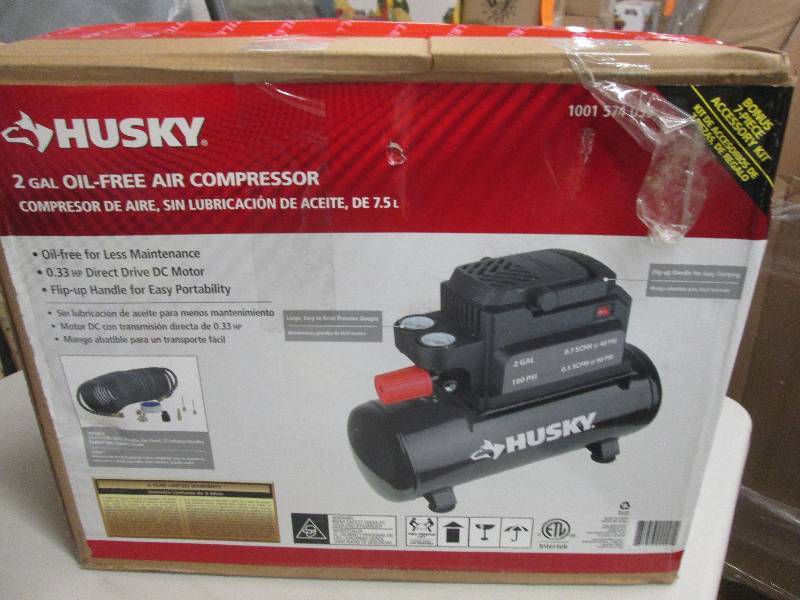lot 75 image: husky 2 gallon oil free air compres...