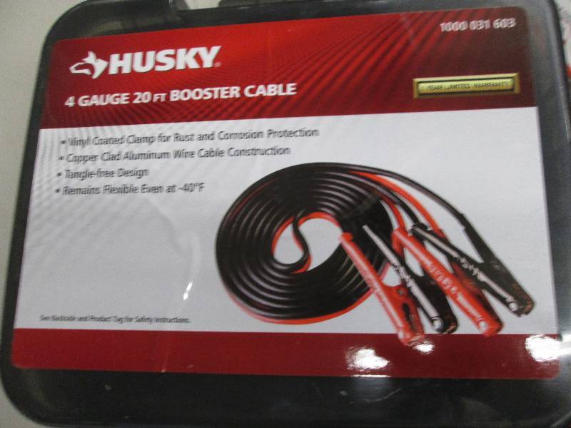 lot 100 image: husky 4 gauge 20 ft booster cables ...
