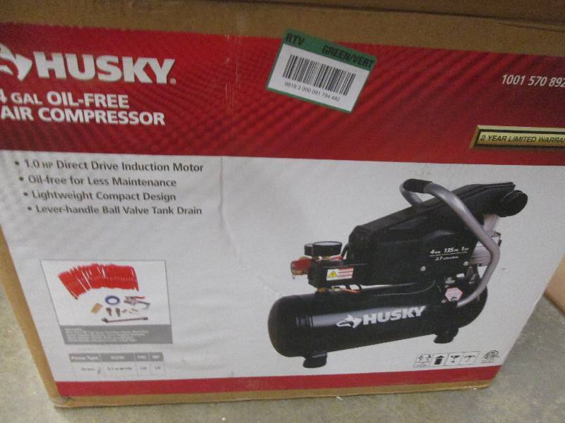 lot 182 image: husky 4 gallon oil free air compres...