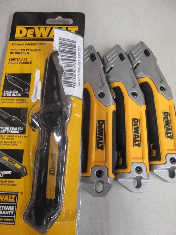 lot 238 image: 3 dewalt utility knives and a dewal...