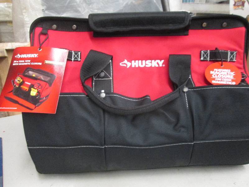 lot 321 image: husky 20 inch tool tote with magnet...