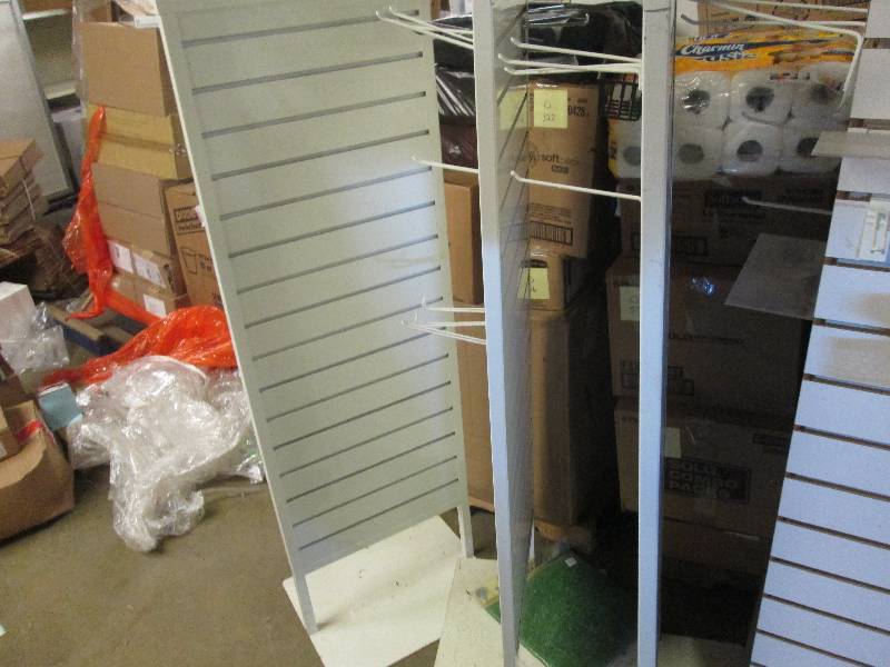 lot 398 image: 3 metal slat wall retail shelves an...