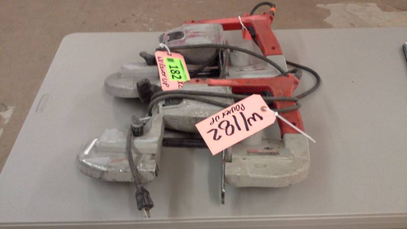 lot 182 image: Pair of Milwaukee Portable Bandsaws (One Functional)