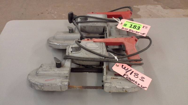 lot 183 image: Pair of Milwaukee Portable Bandsaws (One Functional)