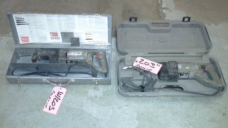 lot 203 image: (2) Porter Cable Corded Reciprocating Saws