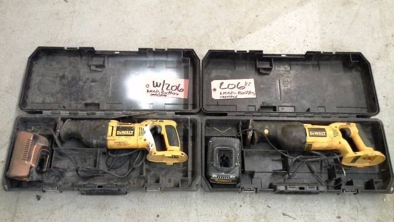 lot 206 image: (2) Cordless DeWalt Reciprocating Saws