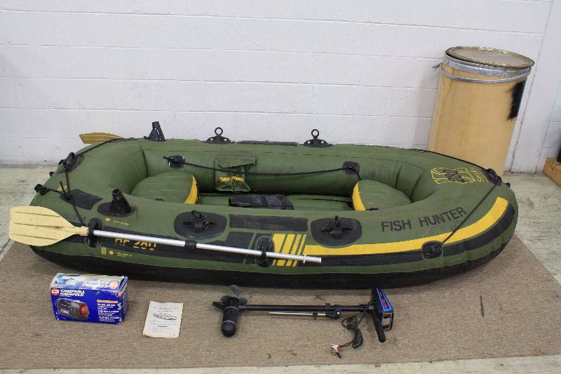 Sevylor Fish Hunter HF280 Inflatable Boat-Raft with Trolling Motor, Sportsman & Outdoor Auction: Hunting, Fishing, Camping and More!!