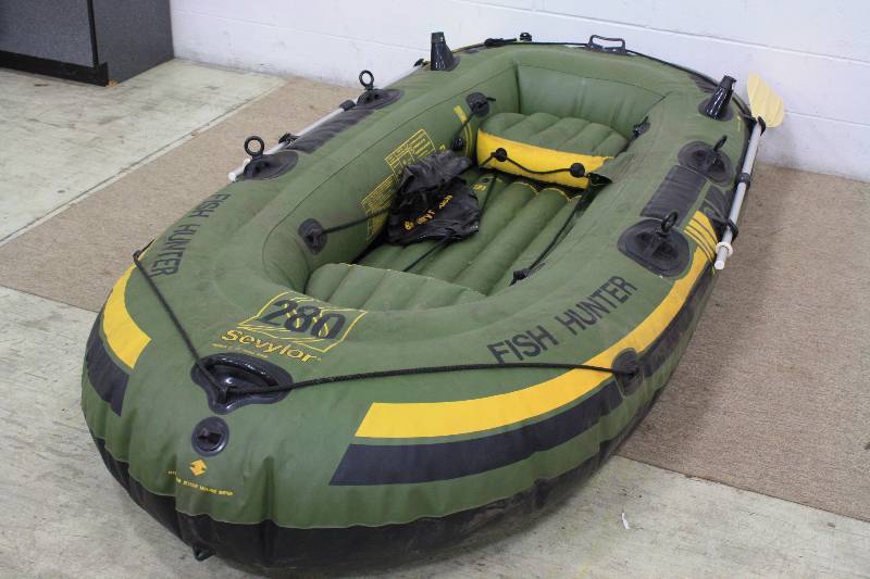 Sevylor Fish Hunter HF280 Inflatable Boat-Raft with Trolling Motor, Sportsman & Outdoor Auction: Hunting, Fishing, Camping and More!!
