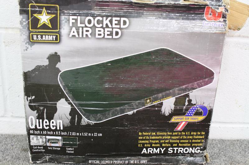 lot 46 image: Camo US Army Queen Flocked Air Bed  NEW