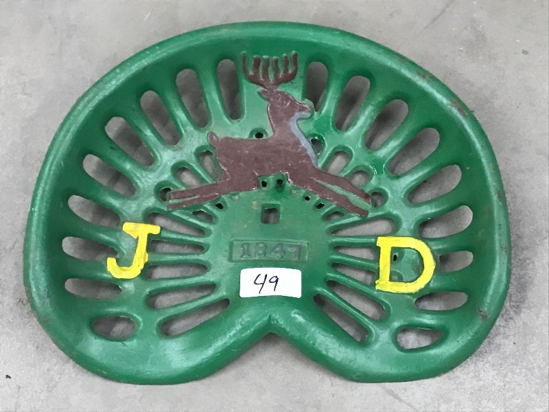 lot 49 image: Cast Iron John Deere Tractor Seat, ...