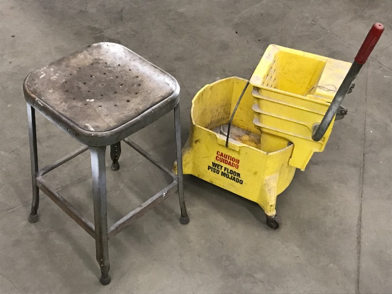 lot 80 image: (1) Steel Shop Stool & (1) Mop Buck...