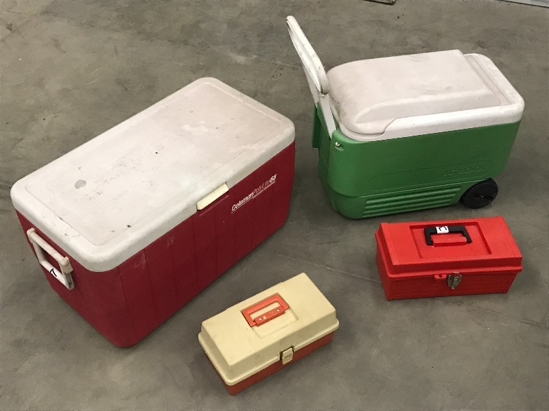 lot 83 image: Lot Of (2) Camp Coolers & (2) Plast...