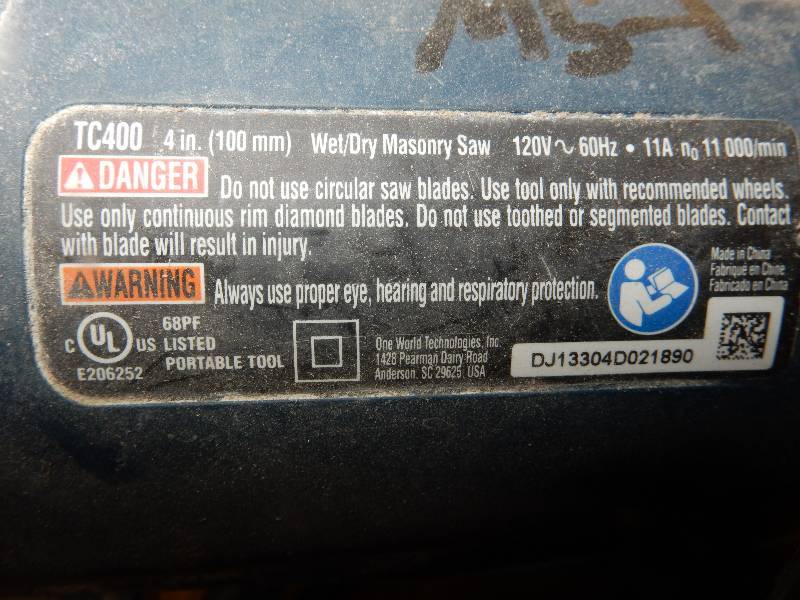 lot 39 image: RYOBI, TC400, 4in WetDry Masonry Saw