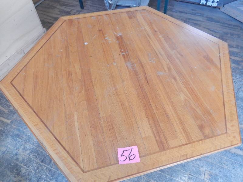 lot 56 image: Nice Grained Dining Room table.. Hexagon.. 62 in Max DimensionDiameter