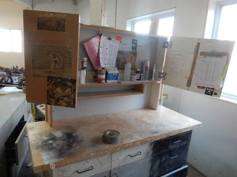 lot 144 image: Work Bench with upper cabinet