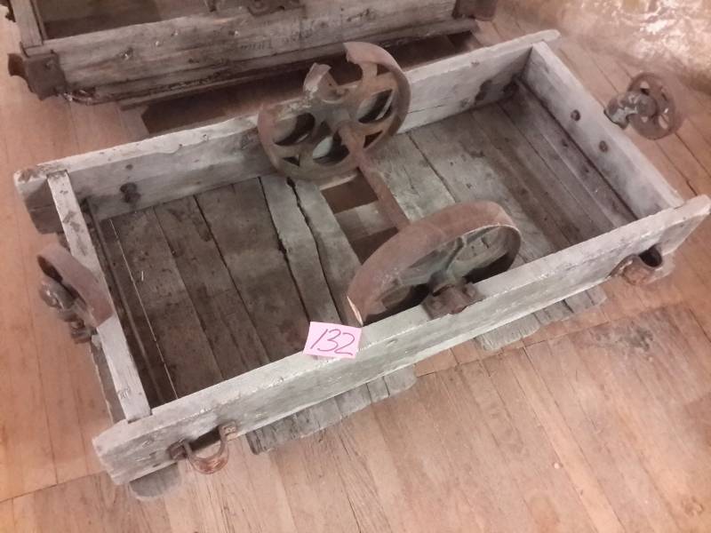 lot 135 image: Antique Railroad Cart.. Damaged as shown  (Say 132 but they are 135).