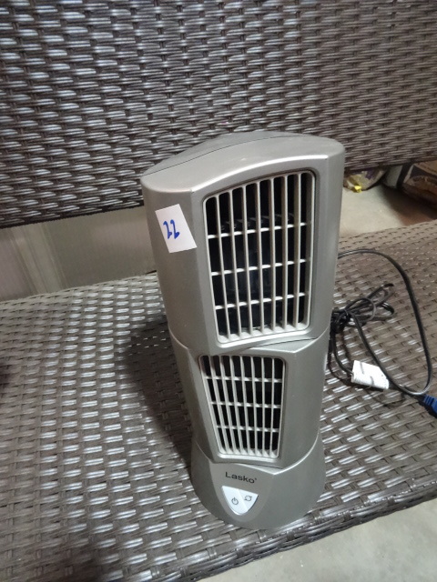 lot 22 image: Appears New  Unboxed  Lasko Portable, Cylindrical Blower Fan, Desktop Size. Retail $29