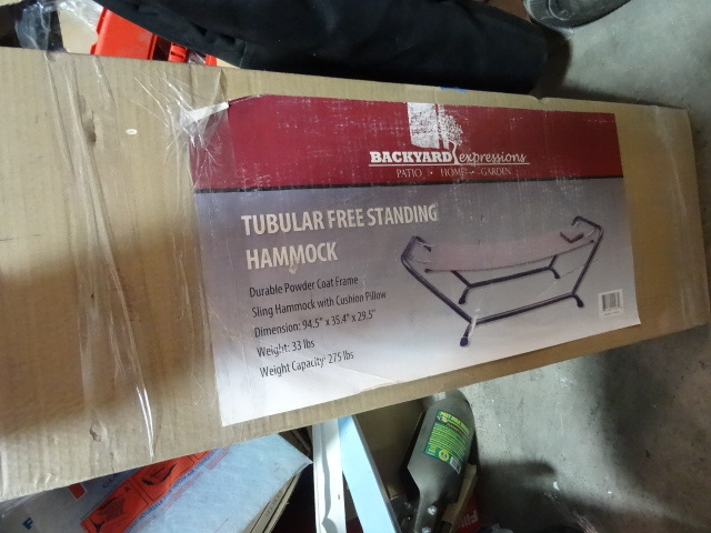 lot 27 image: NEW Backyard Expressions Tubular Free Standing Hammock. Frame Only. Retail $89