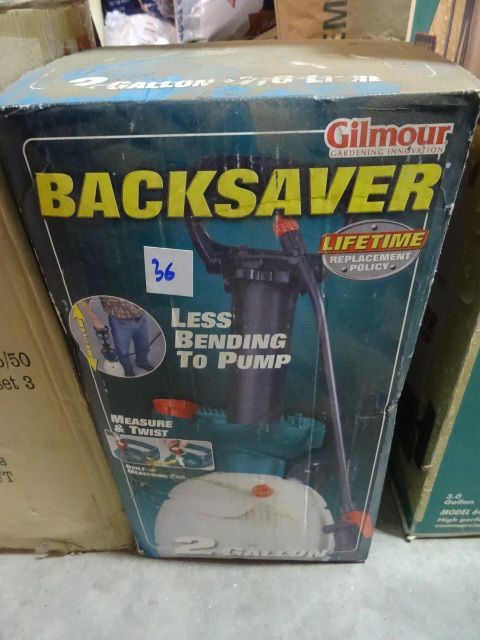 lot 36 image: NEW Gilmour Backsaver 2 Gallon Poly Sprayer. Lifetime Warranty. Retail $69