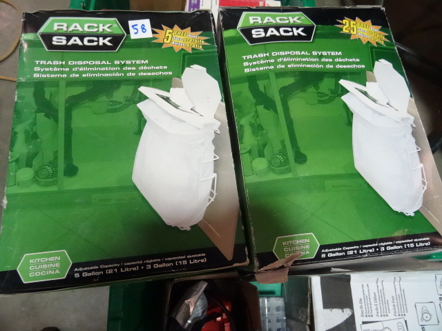 lot 58 image: NEW Qty 2 Rack Sack Trash Disposal System with 25 bags ea. Retail $48 combined