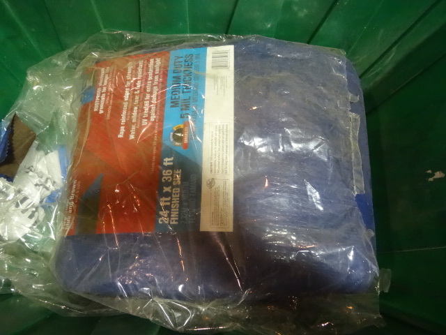 lot 66 image: NEW 24x36 ft Medium Duty 5 Mil Tarp blue and brown Retail $50