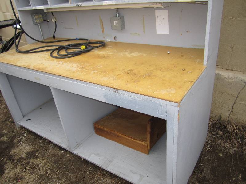 Work table with electrical outlets Yard Equipment, Work Shelves