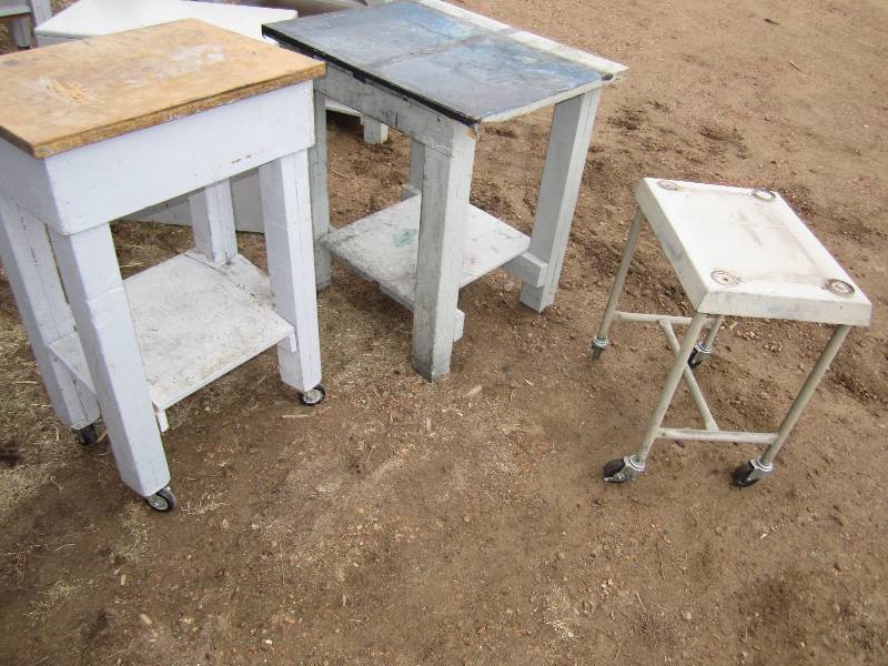 lot 55 image: One metal and 2 wood shop carts, 2 ...