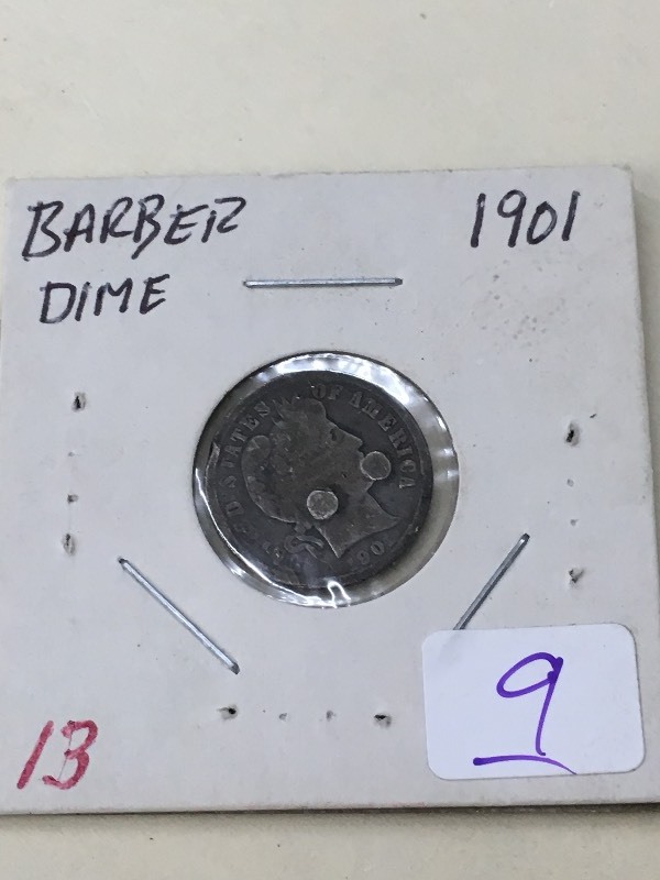 1901 Silver Barber Dime, Rough Shap...