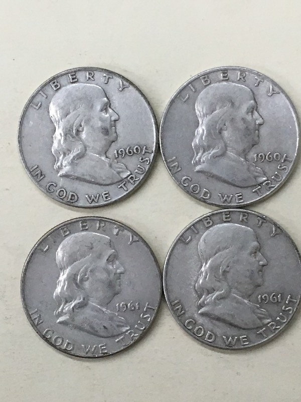 (4) Franklin Half Dollars (2) 1960...