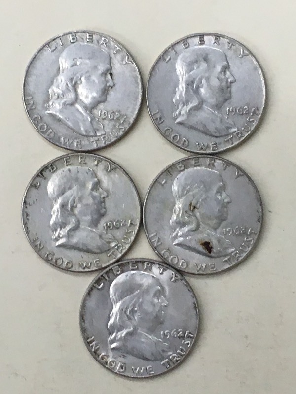 (5) Franklin Half Dollars All 1962...