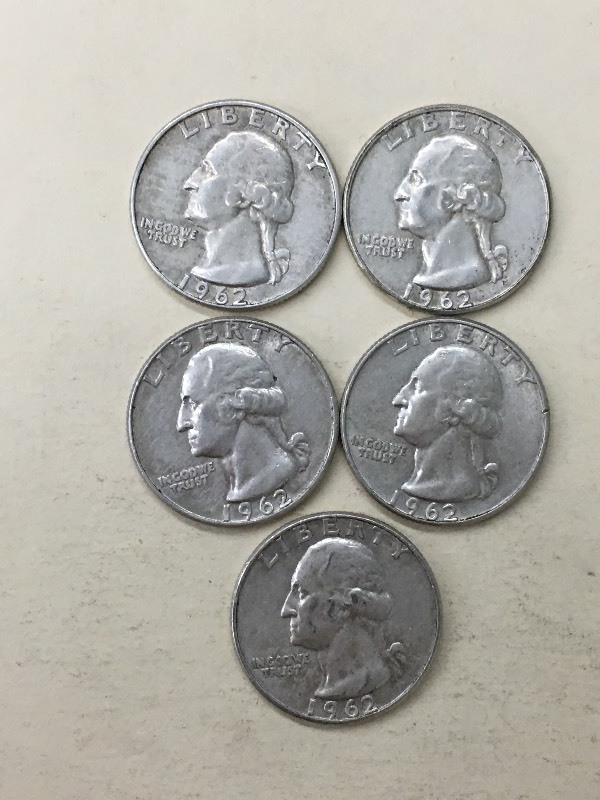 (5) Washington Quarters All 1962...