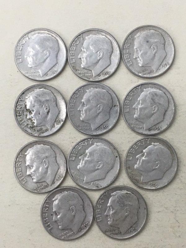 (11) Roosevelt Dimes (7) 1959, (4)...