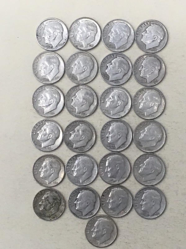 (25) Roosevelt Dimes (4) 1953, (4)...