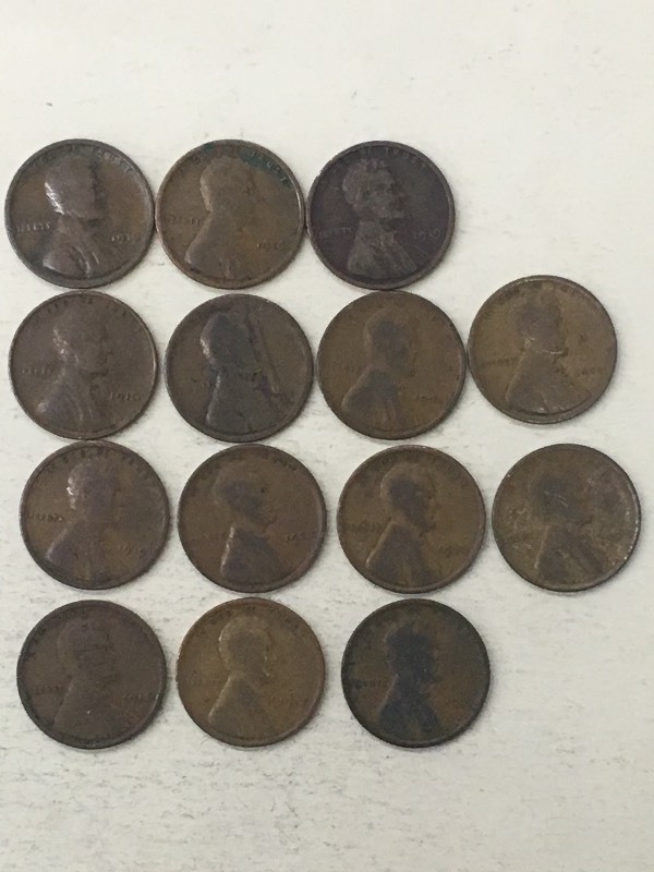 (14) Lincoln Cents 1910, (4) 1919,...