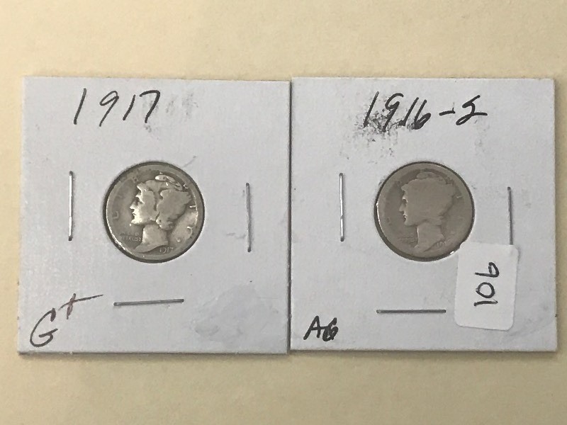Lot Of 1916-S Mercury Dime, 1917 M...