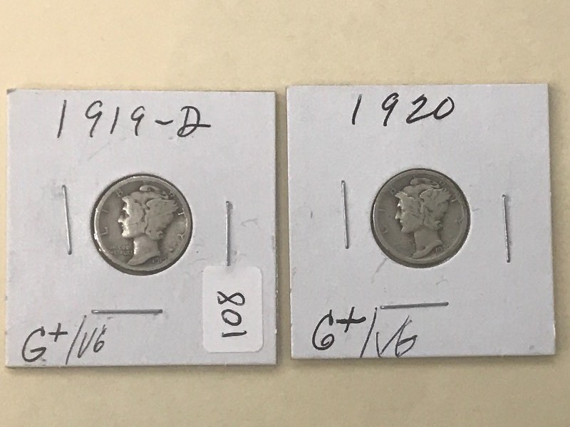 Lot Of 1919-D & 1920 Dimes ...