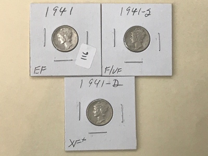 Lot Of 1941-S, 1941-D, 1942 Dimes ...