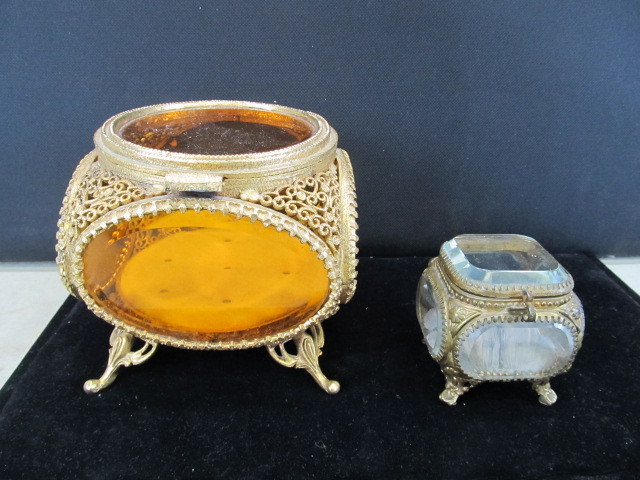 lot 43 image: 2 Vintage Beveled Glass Jewelry Display Boxes