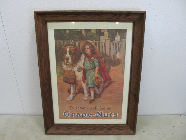 lot 61 image: Framed Vintage GRAPE NUTS Advertising Poster