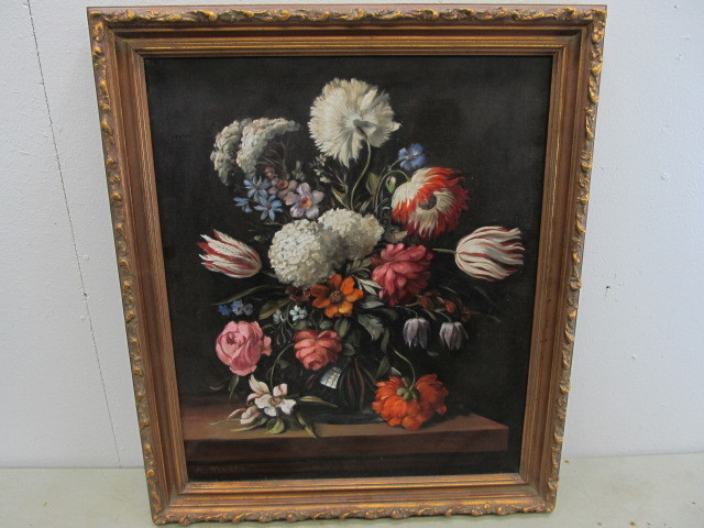 lot 65 image: Framed Vintage Oil on Canvas Still Life Painting - Signed