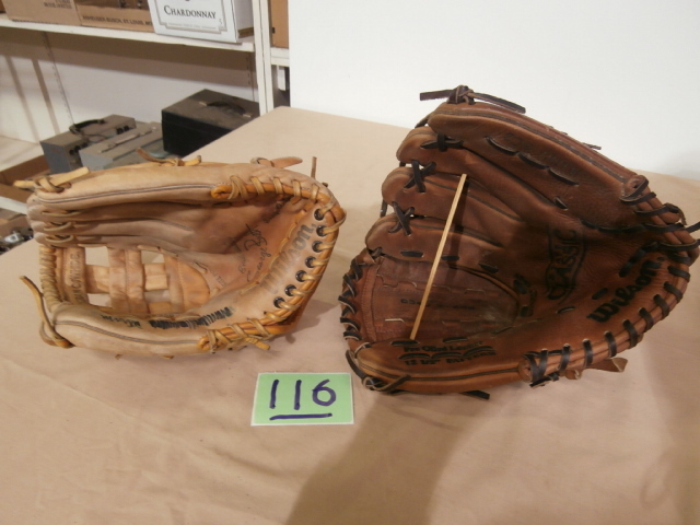 lot 116 image: Pair of More Modern Baseball gloves