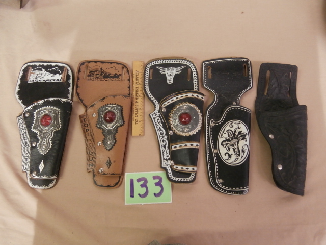 lot 133 image: Five Vintage Kids Western Cap Gun Holsters